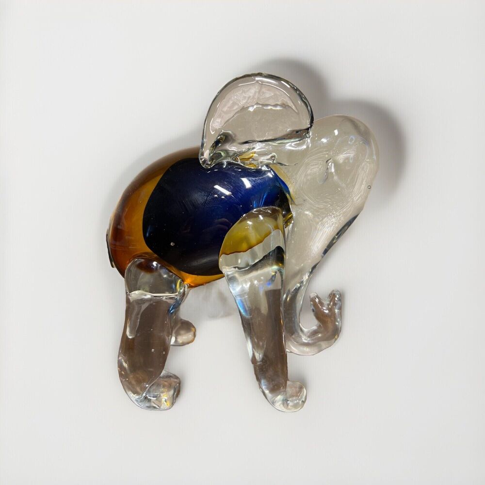 Art Glass Beautiful Elephant Brown Gold Clear Murano Very Heavy